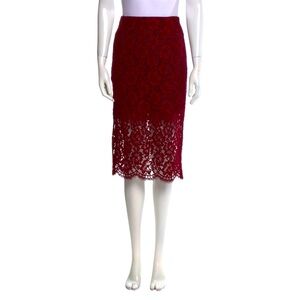 Sandro Paris - Women's Burgundy Lace Mid-Length Pencil Skirt - Size 1